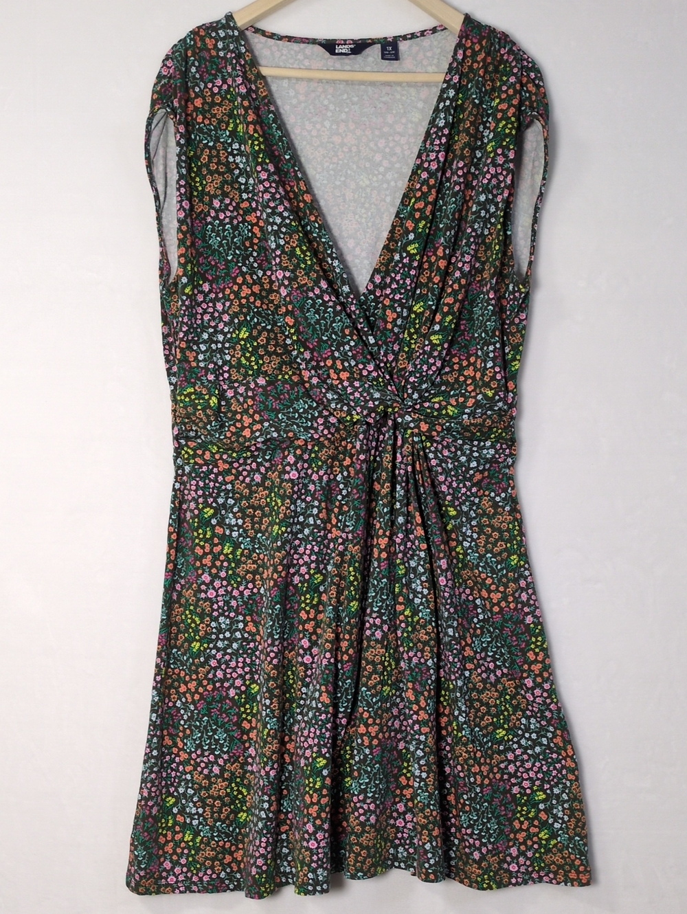 Lands' End Floral Twist Front Midi Dress 1X Cottagecore